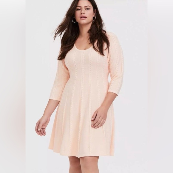 torrid Dresses & Skirts - Torrid Acas blush Cable Knit Sweater Dress Size 3(3X) Pink Peach (22/24) NWT